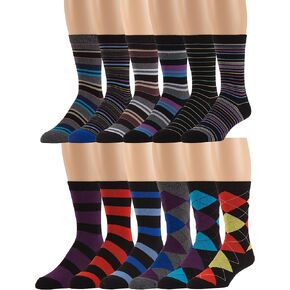 ZEKE Men's Pattern Dress Funky Fun Colorful Crew Socks 12 Assorted Patterns in Saudi Arabia