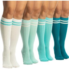 Sirici Knee Socks | 4 Pairs Striped Cotton Knee High Socks For Women | Tube Socks for girls (White w in Saudi Arabia