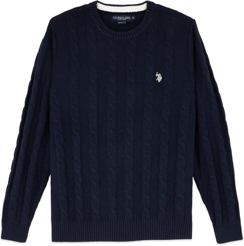 U.S. Polo Men's Cable Crew Neck Sweater Pullover in Kuwait