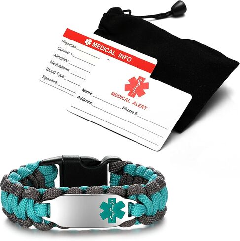 Paracord Medical Alert Bracelet for Men Women | Medical ID Bracelet for Women | Stainless Steel Medical Bracelet with Black Side Release Buckles | 7 Size Type - 6.0/6.5/7.0/7.5/8.0/8.5/9.0 Inches in Saudi Arabia