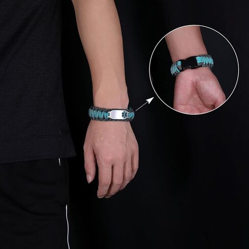 Paracord Medical Alert Bracelet for Men Women | Medical ID Bracelet for Women | Stainless Steel Medical Bracelet with Black Side Release Buckles | 7 Size Type - 6.0/6.5/7.0/7.5/8.0/8.5/9.0 Inches in Saudi Arabia