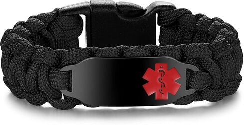 Paracord Medical Alert Bracelet for Men Women | Medical ID Bracelet for Women | Stainless Steel Medical Bracelet with Black Side Release Buckles | 7 Size Type - 6.0/6.5/7.0/7.5/8.0/8.5/9.0 Inches in Saudi Arabia