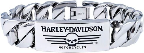 Harley-Davidson Men's Willie G Skull Steel ID Curb Link Bracelet HSB0140 (7.5) in Saudi Arabia