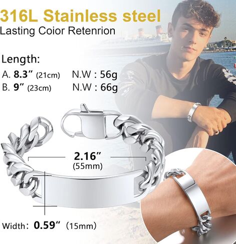 ChainsProMax Personalized Name Men's ID Bracelets, Custom Identification-Bracelet , Stainless Steel/Gold Plated, Send Gift Box in Saudi Arabia