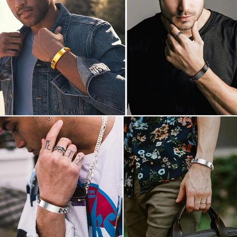 ChainsProMax Personalized Name Men's ID Bracelets, Custom Identification-Bracelet , Stainless Steel/Gold Plated, Send Gift Box in Saudi Arabia