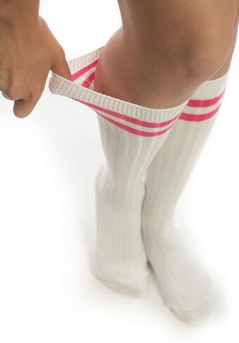 Sirici Knee Socks | 4 Pairs Striped Cotton Knee High Socks For Women | Tube Socks for girls (White w in Kuwait