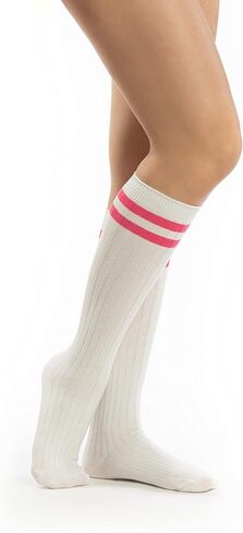 Sirici Knee Socks | 4 Pairs Striped Cotton Knee High Socks For Women | Tube Socks for girls (White w in Kuwait
