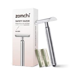 ZOMCHI Classic Safety Razor for Men and Women with 10 Counts Double Edge Blades, Redesigned Noble Silver Metal Safety Razor, Reusable Safety Razor Friendly for Beginner, Sustainable Living Choice