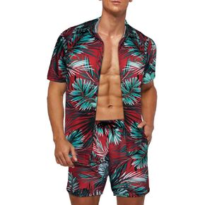 Mens 2 Piece Hawaiian Sets Floral Track Suits Casual Short Sleeve Shirts and shorts Jogging outfits for summer