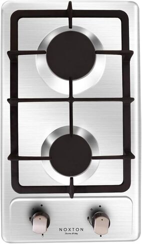 NOXTON 30cm Built-in Domino Gas Cooktop, Gas Stove Top 2 Sealed Burners, Black Glass Cooker Hob 2 Burners with LPG Kit & FFD Plug, 110V~240V in Kuwait