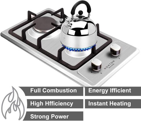 NOXTON 30cm Built-in Domino Gas Cooktop, Gas Stove Top 2 Sealed Burners, Black Glass Cooker Hob 2 Burners with LPG Kit & FFD Plug, 110V~240V in Kuwait