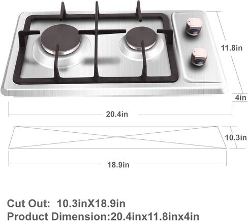 NOXTON 30cm Built-in Domino Gas Cooktop, Gas Stove Top 2 Sealed Burners, Black Glass Cooker Hob 2 Burners with LPG Kit & FFD Plug, 110V~240V in Kuwait