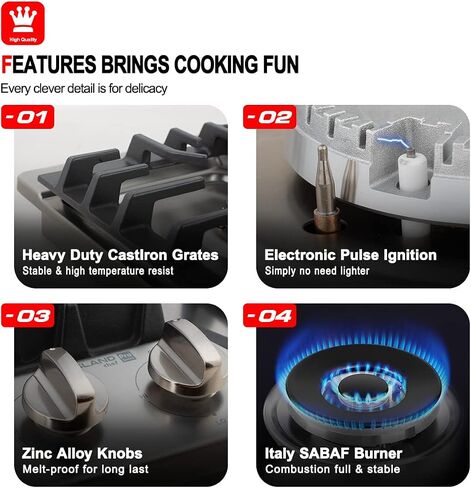 Gas Cooktop 30 Inch, GASLAND Chef PRO GH2305SF 5 Burner Gas Stove, Built-in NG/LPG Convertible Gas Cooktops, Gas Countertop Plug-in with Thermocouple Protection, Stainless Steel in Saudi Arabia