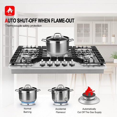 Gas Cooktop 30 Inch, GASLAND Chef PRO GH2305SF 5 Burner Gas Stove, Built-in NG/LPG Convertible Gas Cooktops, Gas Countertop Plug-in with Thermocouple Protection, Stainless Steel in Saudi Arabia