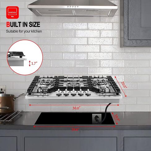 Gas Cooktop 30 Inch, GASLAND Chef PRO GH2305SF 5 Burner Gas Stove, Built-in NG/LPG Convertible Gas Cooktops, Gas Countertop Plug-in with Thermocouple Protection, Stainless Steel in Saudi Arabia
