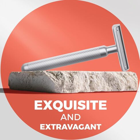 ZOMCHI Classic Safety Razor for Men and Women with 10 Counts Double Edge Blades, Redesigned Noble Silver Metal Safety Razor, Reusable Safety Razor Friendly for Beginner, Sustainable Living Choice in Kuwait