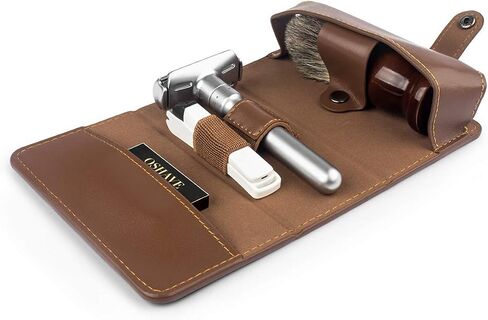 QSHAVE Razor Travel Case, Leather Shaving Protective Case with Compartment for Double Edge Safety Razor, Shaving Brush, blades and Nail Clipper Brown (Case Only) in Saudi Arabia