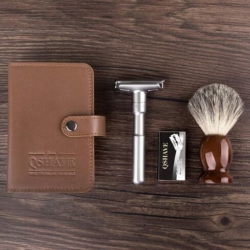 QSHAVE Razor Travel Case, Leather Shaving Protective Case with Compartment for Double Edge Safety Razor, Shaving Brush, blades and Nail Clipper Brown (Case Only) in Saudi Arabia