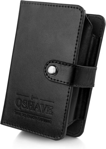 حقيبة سفر QSHAVE لشفرات الحلاقة، حقيبة جلدية واقية للحلاقة مع حجرة لشفرات الحلاقة الآمنة ذات الحافة المزدوجة وفرشاة الحلاقة والشفرات ومقص الأظافر باللون البني (الجراب فقط) in Kuwait