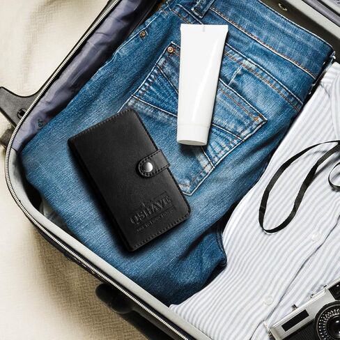 حقيبة سفر QSHAVE لشفرات الحلاقة، حقيبة جلدية واقية للحلاقة مع حجرة لشفرات الحلاقة الآمنة ذات الحافة المزدوجة وفرشاة الحلاقة والشفرات ومقص الأظافر باللون البني (الجراب فقط) in Kuwait