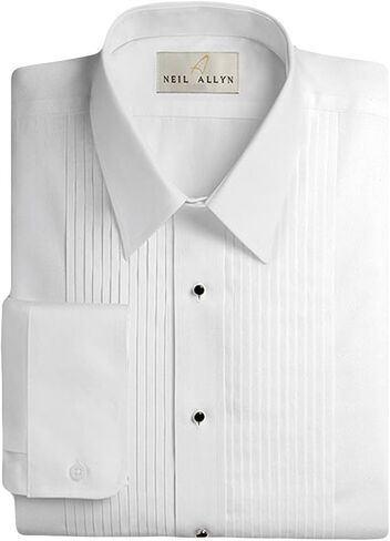 Neil Allyn Men's Tuxedo Shirt 100% Cotton 1/4" Pleat Laydown Collar, 16.5 (34/35) White in Saudi Arabia