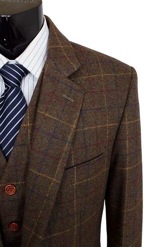 Mens Wool Blend Tweed Slim Fit Check Plaid Casual Dress Suit Separate Pant in Saudi Arabia