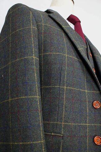 Mens Wool Blend Tweed Slim Fit Check Plaid Casual Dress Suit Separate Pant in Saudi Arabia