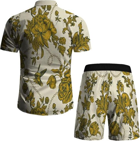 RPOVIG Beach Outfit Matching Shirts Shorts Men's Hawaiian Festival Floral Clothes 2 piece Sets with Bucket Hat in Saudi Arabia