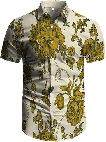 RPOVIG Beach Outfit Matching Shirts Shorts Men's Hawaiian Festival Floral Clothes 2 piece Sets with Bucket Hat in Saudi Arabia