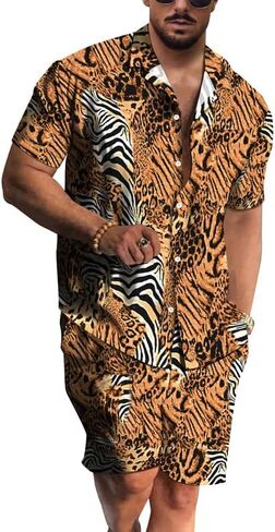 RPOVIG Beach Outfit Matching Shirts Shorts Men's Hawaiian Festival Floral Clothes 2 piece Sets with Bucket Hat in Saudi Arabia