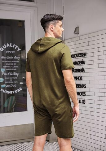 COOFANDY Tracksuit Short Sleeve Zipper Drawstring Casual Set for Men Amy Green, Small in Saudi Arabia