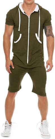 COOFANDY Tracksuit Short Sleeve Zipper Drawstring Casual Set for Men Amy Green, Small in Saudi Arabia