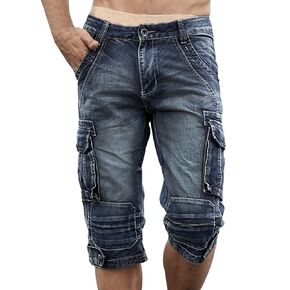 Idopy Men's Cargo Denim Biker Jeans Shorts With Zippers
