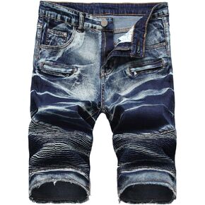 Lavnis Men's Casual Denim Shorts Classic Fit Ripped Jeans Biker Shorts