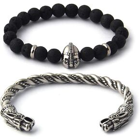 BAVIPOWER Handcrafted Wolf Heads Bangle Adjustable Stainless Steel Norse Scandinavian Bracelet Authentic Viking Jewelry in Kuwait