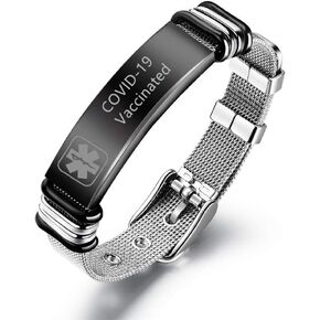 Medical Alert ID Bracelets for Men Women Stainless Steel Adjustable Mesh Belt Chain Cuff Bracelet Health Alert Identification Bracelet Allergy Awareness Bracelet in Kuwait