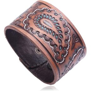 Fusamk Punk Rock Print Pattern Wristband Wide Leather Cuff Bracelet in Saudi Arabia