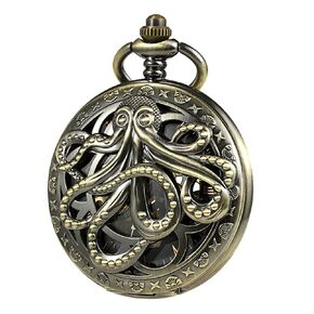 ساعة جيب للرجال عتيقة من تريويتو بتصميم الأخطبوط الجوف اليد لف الميكانيكية للرجال فوب ساعات للرجال، برونز, برونزي in Kuwait