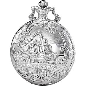 ساعة الجيب مورفونج ساعة بخار قطار كوارتز فوب للرجال والنساء مع سلسلة، فضي، فضي, فضي in Kuwait