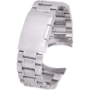 Stainless Steel Watch Band, Curved Ends 22mm Metal Watch Band Strap Replacement Bracelet with Spring Bars Stainless Steel Link Watch Bands for Women Men in Kuwait