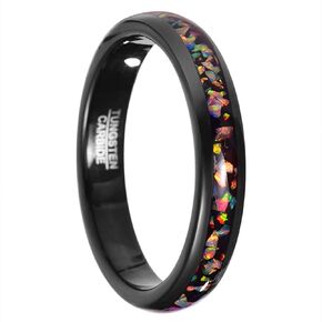 VAKKI 4mm 8mm Black Tungsten Rings Inlaid with Crushed Created Opal Wedding Engagement Band for Men Women Comfort Fit Size 4-12 in Kuwait
