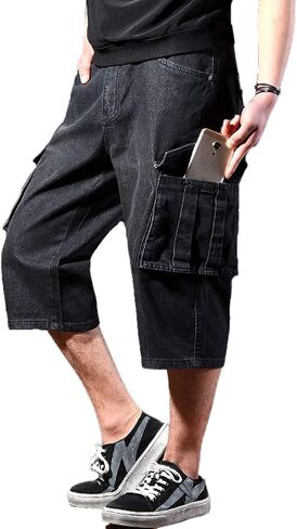 DSDZ Mens Casual Cargo Patchwork Blue Denim Jeans Shorts with Zippers in Kuwait