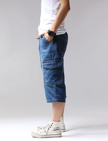 DSDZ Mens Casual Cargo Patchwork Blue Denim Jeans Shorts with Zippers in Kuwait