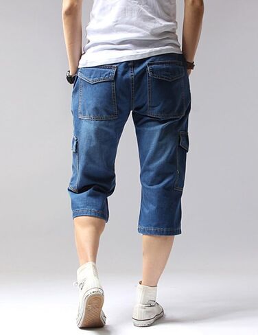 DSDZ Mens Casual Cargo Patchwork Blue Denim Jeans Shorts with Zippers in Kuwait