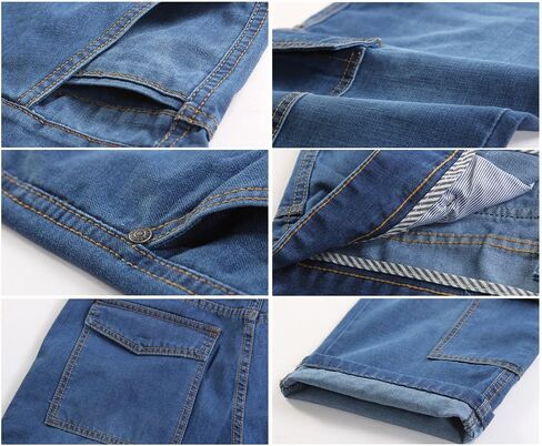 DSDZ Mens Casual Cargo Patchwork Blue Denim Jeans Shorts with Zippers in Kuwait