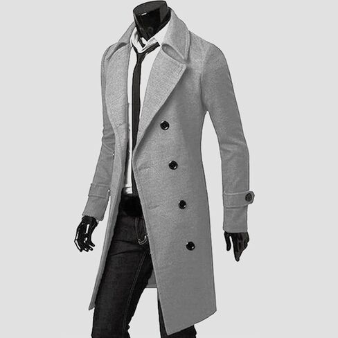 Ymosrh Mens Winter Jackets Men Slim Stylish Trench Coat Double Breasted Long Jacket Coat Leather Jacket in Saudi Arabia