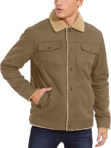 BIYLACLESEN Men's Sherpa Lined Trucker Jacket Lapel Cotton Cargo Jacket Casual Button Military Jacket Warm Winter Parka in Kuwait