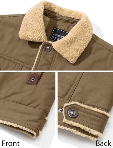 BIYLACLESEN Men's Sherpa Lined Trucker Jacket Lapel Cotton Cargo Jacket Casual Button Military Jacket Warm Winter Parka in Kuwait