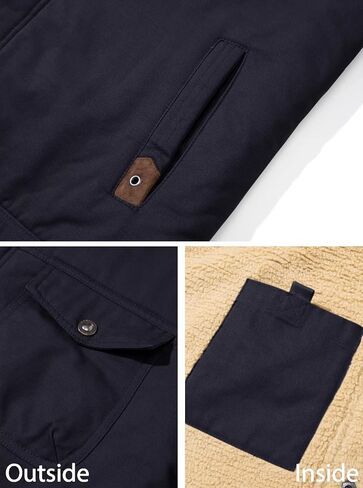 BIYLACLESEN Men's Sherpa Lined Trucker Jacket Lapel Cotton Cargo Jacket Casual Button Military Jacket Warm Winter Parka in Kuwait