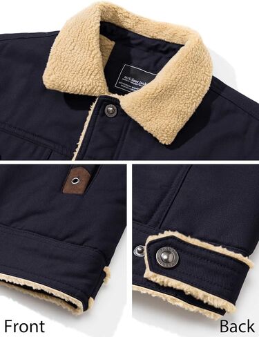 BIYLACLESEN Men's Sherpa Lined Trucker Jacket Lapel Cotton Cargo Jacket Casual Button Military Jacket Warm Winter Parka in Kuwait